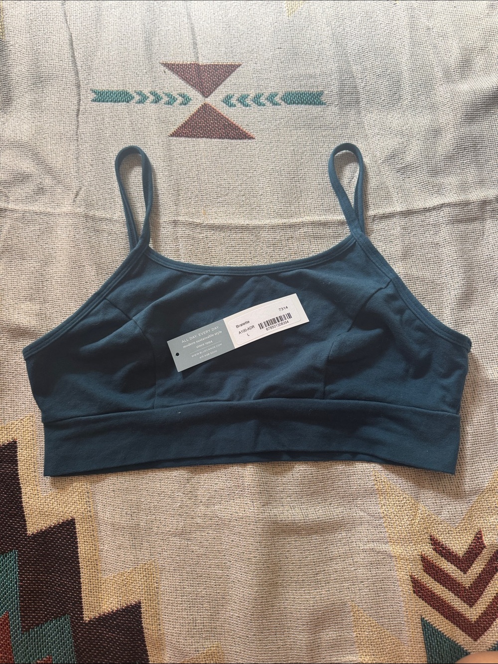 Blue canoe yoga bra  organic cotton dark marine turquoise blue women’s L NEW
